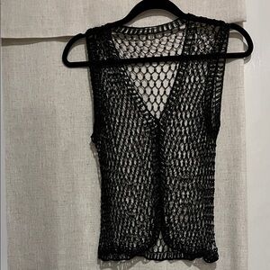 Black Crochet Beaded Sleeveless Top